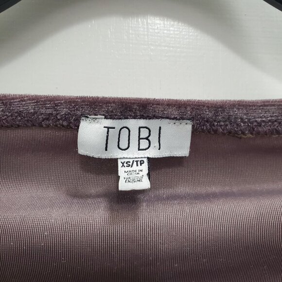 TOBI Women's Rain Drop Crop Top Plum Velvet Off Shoulder LS Wrap Top Size XS - Picture 5 of 8